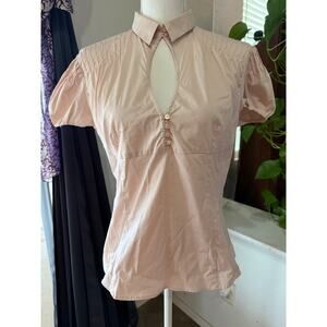 Zara Woman Puff Sleeve Keyhole Blouse Collared Sleeve Top | Light Pink | Size XL